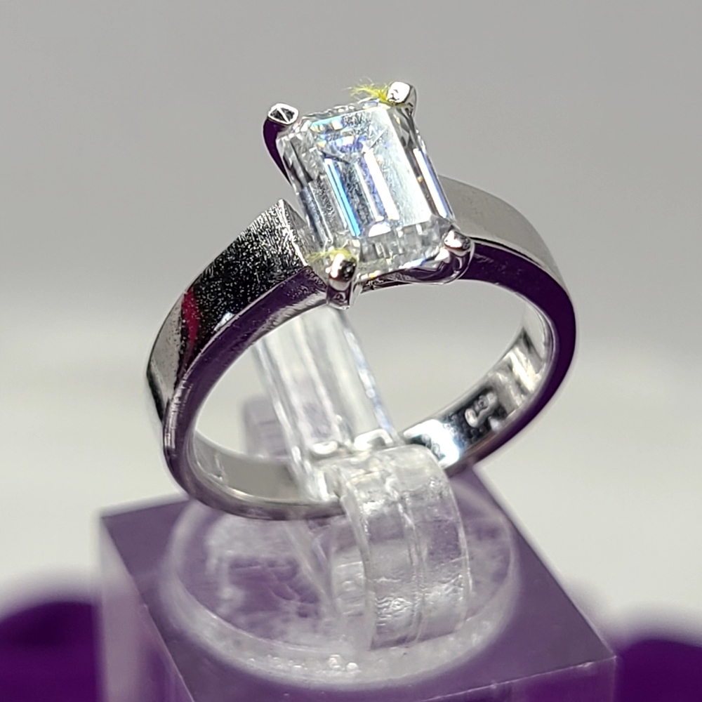 Moissanite 2 Carat Emerald Cut Solitaire Ring